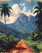 Road Through Lush Jungle, Democratic Republic of the Congo, African Art