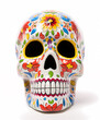 Watercolor Sugar Skull Painting: Intricate Floral Design on Colorful Skull