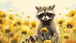 Adorable raccoon designs on a sunny summer backdrop