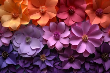 Poster - Various colors of paper flowers bunched together in a vibrant display, showcasing a range of hues and shapes
