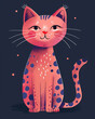 Adorable Pink Feline: Vibrant Abstract Cat Portrait with Purple Leopard Print and Blue Spots