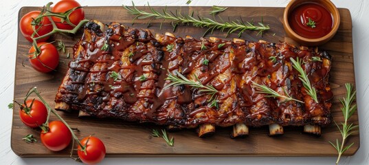 Sticker - Wooden Cutting Board With BBQ Sauce-covered Ribs