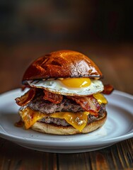 Sticker - Bacon, Egg, and Cheese Burger on White Plate