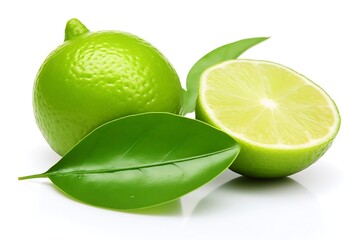 Lime with leaf fruit isolated on white background