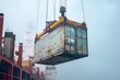 Close-up of a container being lifted by a crane onto a cargo ship deck.