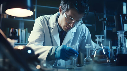 Wall Mural - A chemist conducting experiments in a laboratory,