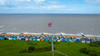 Aerial view of Union Jack in Whitstable, a town  on the north coast of Kent in Britain