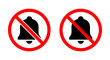 No bell sound sign icon. Stop or ban bells symbol