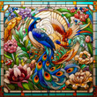 AI Exotic Art Deco-Stained Glass with Peacock and Flowers