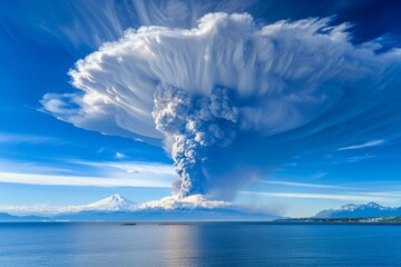 Wall Mural - Volcanic eruption volcano erupting with smoke ashes old mountain peak sky covered with fumes natural disaster catastrophe exploding explosion national park lava