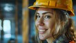 © VectorCookies - Smiling female builder at work. Construction background.