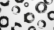 Modern seamless pattern featuring circles, dots, and lines in monochrome.