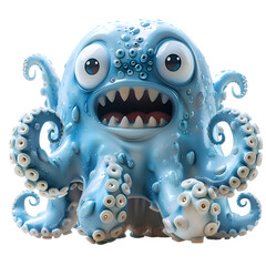 Wall Mural - A 3D animated cartoon render of a blue blobfish alerting divers about a dangerous octopus.