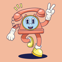 Retro Phone Mascot Illustration