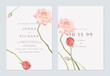 Wedding invitation template, minimalist pink roses on red background