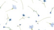 Floral seamless pattern, assorted blue wildflowers on grey background