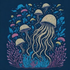 Wall Mural - jellyfish flat illustration for t-shirt design