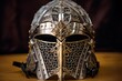 Helmet Grille: Feature the grille or faceplate of a warrior's helmet.