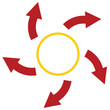 外向き循環矢印のサークルフレーム/赤矢印・黄