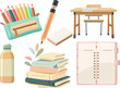  illustration set of  school book and supplies
