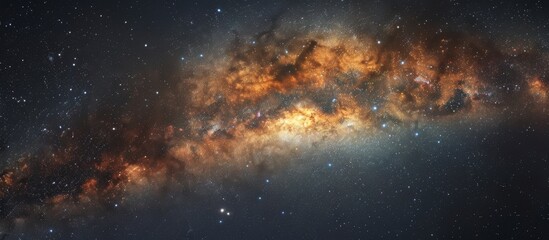 Wall Mural - bright orange and blue star shining in the center of a colorful galaxy with swirling cosmic clouds