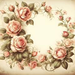 Wall Mural - vintage background with rose. rose, flower, frame, love, pink, floral, heart, card, roses,Ai generated 