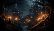Halloween background. Scary castle in the forest. 3d rendering