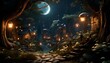 Fantasy landscape with a dark forest and a full moon. 3d rendering