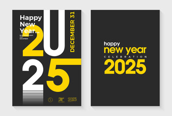 Poster - New Year 2025 design. Annual Report, Typography template layout design 2025. Geometric shapes, flat design background. Happy New Year 2025 vector premium design.