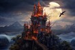 Phoenix Perch: A castle with a phoenix perched on a tower.