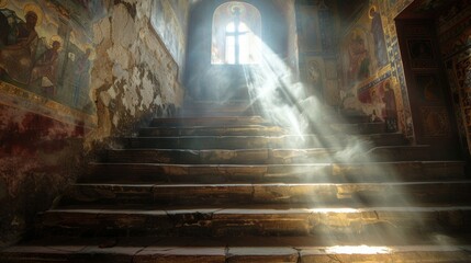 Sunlit Staircase to Sanctuary: Holy Cross Celebration in Ancient Eastern Orthodox Monastery