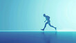 © Thinnawat - The silhouette of a runner caught in a moment of powerful motion, enhanced by a streamlined blue tonal rush.