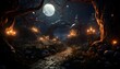 Halloween night landscape with full moon and full moon. 3d rendering