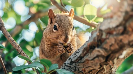 Wall Mural - A squirrel nibbling in a tree