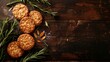 Dawn Remembrance - Anzac Biscuits with Rosemary on Rustic Table for Anzac Day