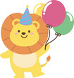 Cute lion with balloon illustration vector