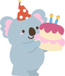 Cute koala with cake illustration vector