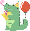 Cute crocodile with gift and balloon illustration vector
