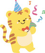 Cute tiger with confetti illustration vector