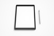 © Regi Munandar - minimal modern blank 12.9 inch screen display tablet pro responsive mobile device with digital pencil realistic mockup design isolated 3d render illustration top view