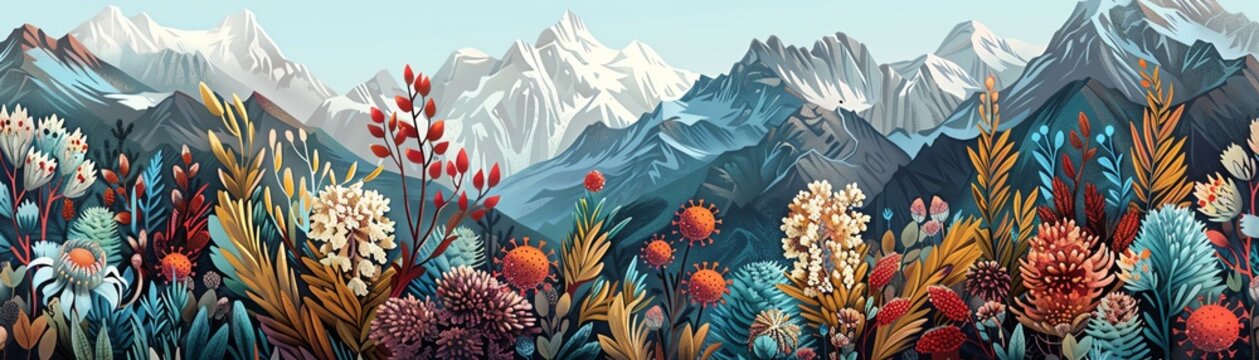 animal viruses illustrated with a background of alpine plants, exploring how climate and altitude ca