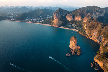 Wall Mural - Seascape and rocky mountains at Railay Krabi