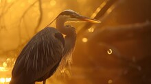 Beautiful Close-up Of A Great Blue Heron In Hazy Sunlight