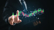 © TimmyTimTim - A man wear suit is pointing at a stock exchange graph for trading and analysis on a virtual screen. Concept of investment, market trend forecast and financial analyze.