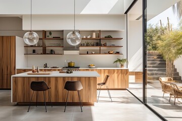 Wall Mural - Luxe Kitchen Interior with Wooden Elements and View