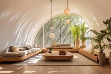 Wall Mural - Contemporary Minimalistic Living Room with Round Windows