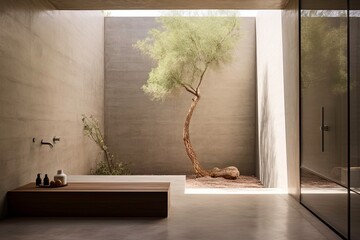 Wall Mural - Contemporary Bathroom with Outdoor View and A Tree