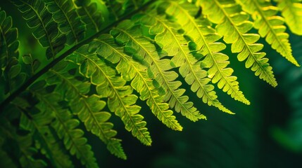 Wall Mural - Close-up of fern leaf with green foliage background