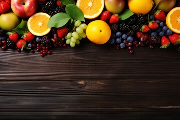 Wall Mural - Healthy fruits vegetables on rustic wooden table fresh juicy ingredients health lifestyle vegetarian vegan natural diet eating nutrients nutrition protein rich kitchen lunch agriculture green broccoli