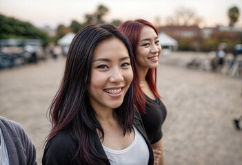 Poster - Young Woman Walking with Friends at Skate Park